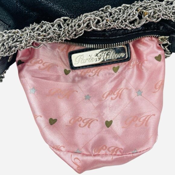 VTG 2000s Black Paris Hilton Chain Strap Mini Bag Purse Charms DISTRESSED WORN - Picture 10 of 16